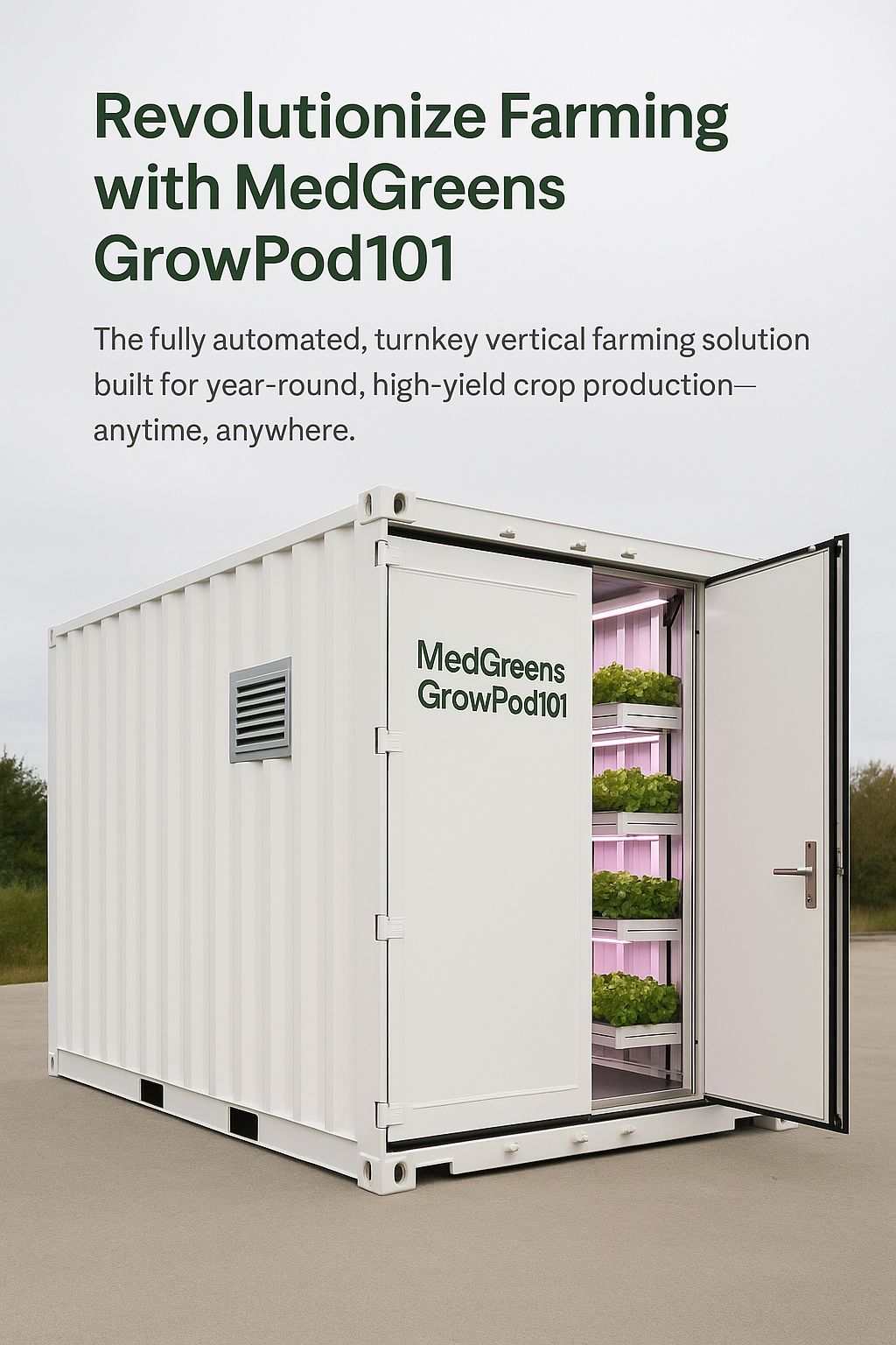 🟩 MedGreens GrowPod101 – Turnkey Vertical Farming System